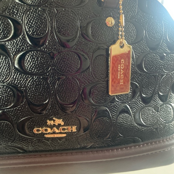 Coach Mini Sierra Satchel Black Patent Burgundy Leather Gold Hardware - Picture 5 of 12